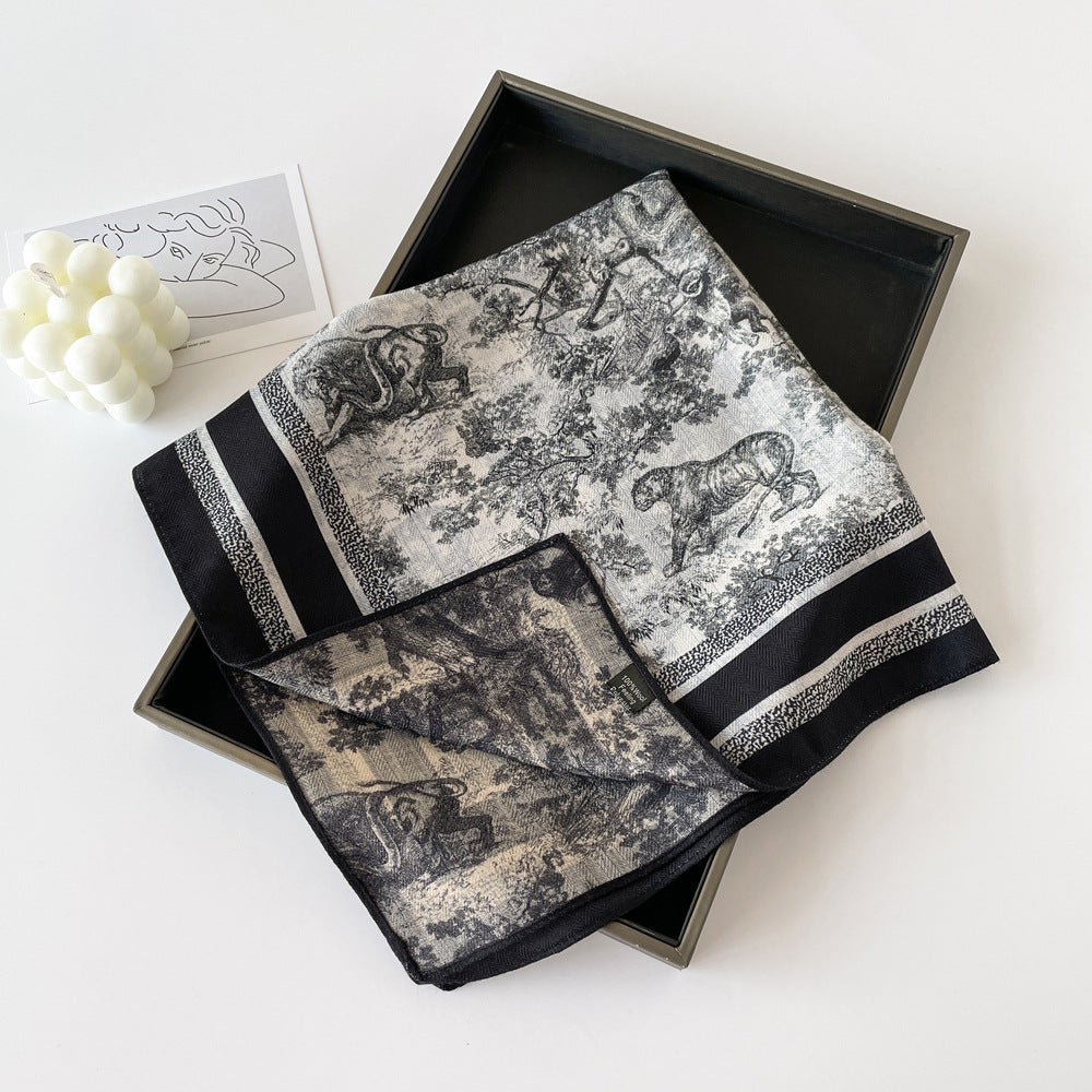 Elegant Flower Print Long Satin Scarf