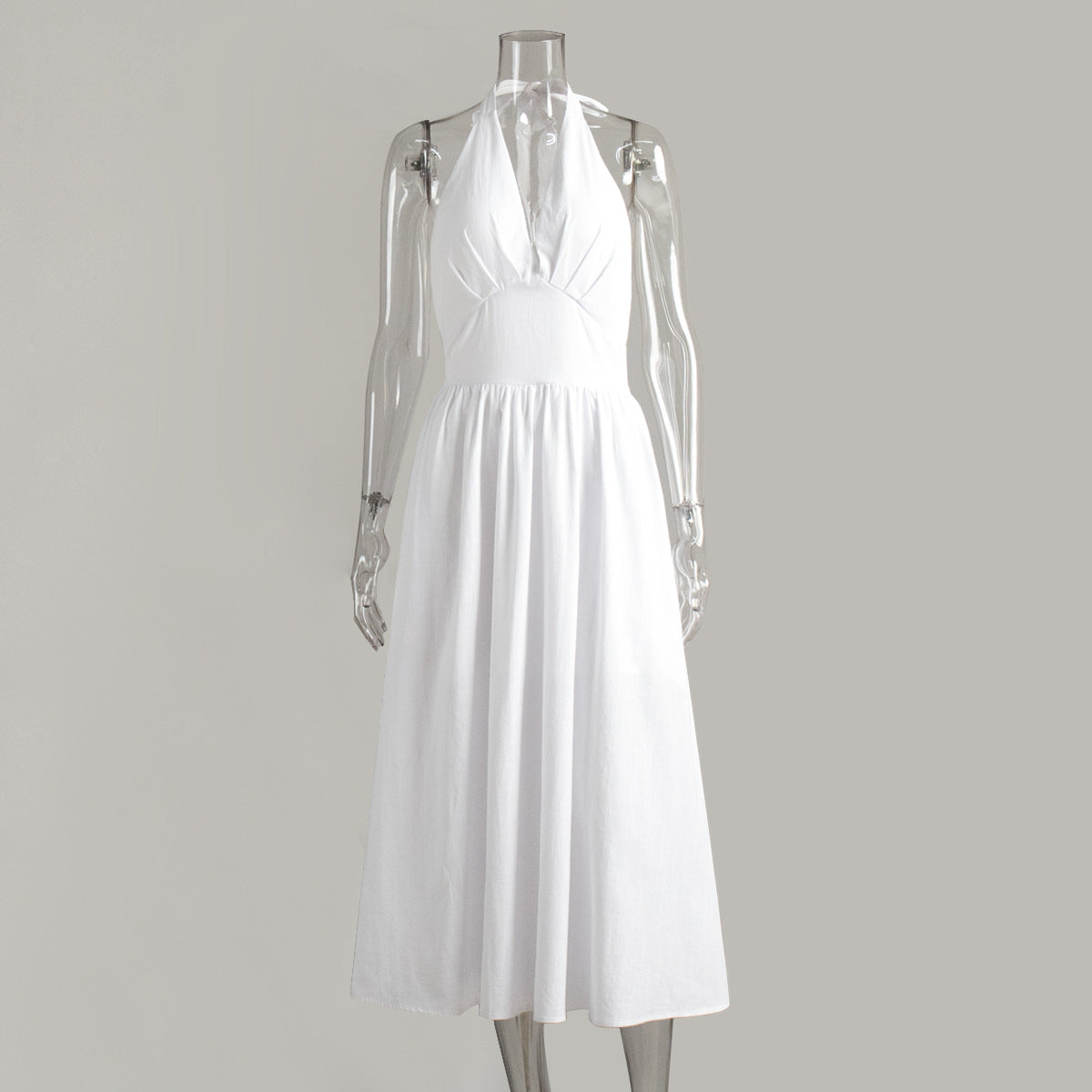 Cotton V-Neck Maxi Dress Casual Belted Style