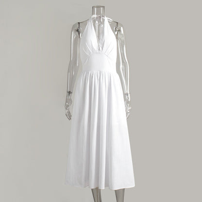 Cotton V-Neck Maxi Dress Casual Belted Style