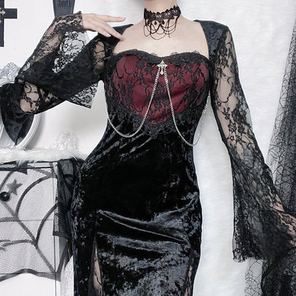 Dark Aesthetic Lace Sleeve Bodycon Dress