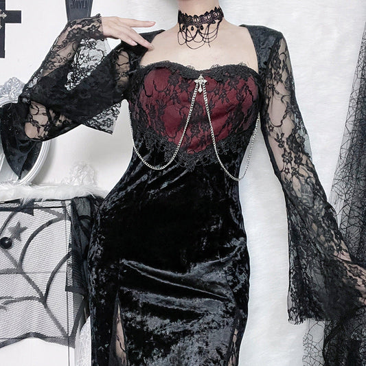 Dark Aesthetic Lace Sleeve Bodycon Dress