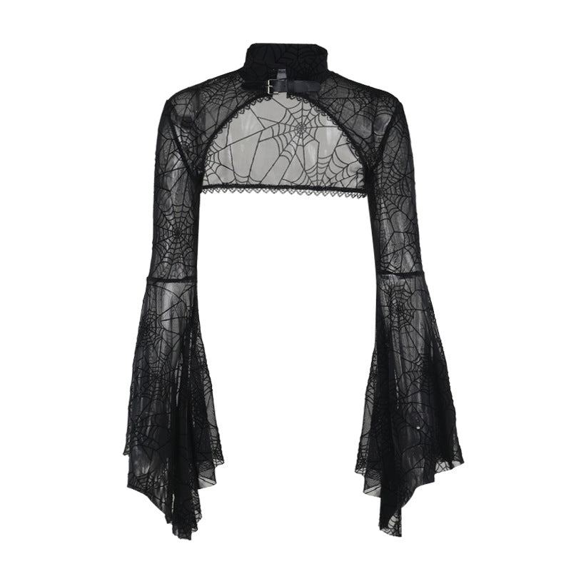 Spider Web Print Sheer Cardi Top for Women