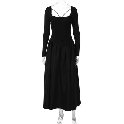 Elegant Cross-Back Women's Dress Trendy Solid Color Long Maxi Dress