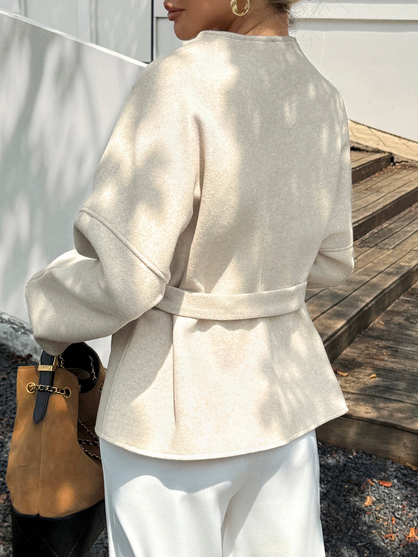 Casual Belted Long Sleeve Blazer For Women