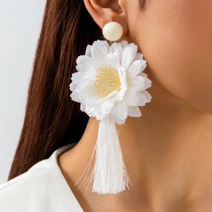 Fresh Camellia Drop Earrings With Imitation Pearls