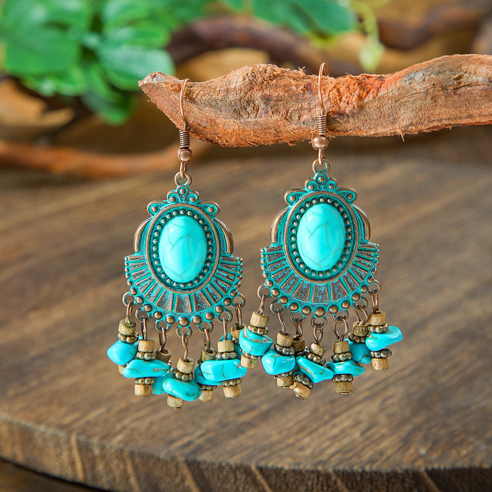 Vintage Geometric Turquoise Drop Earrings Statement Jewelry