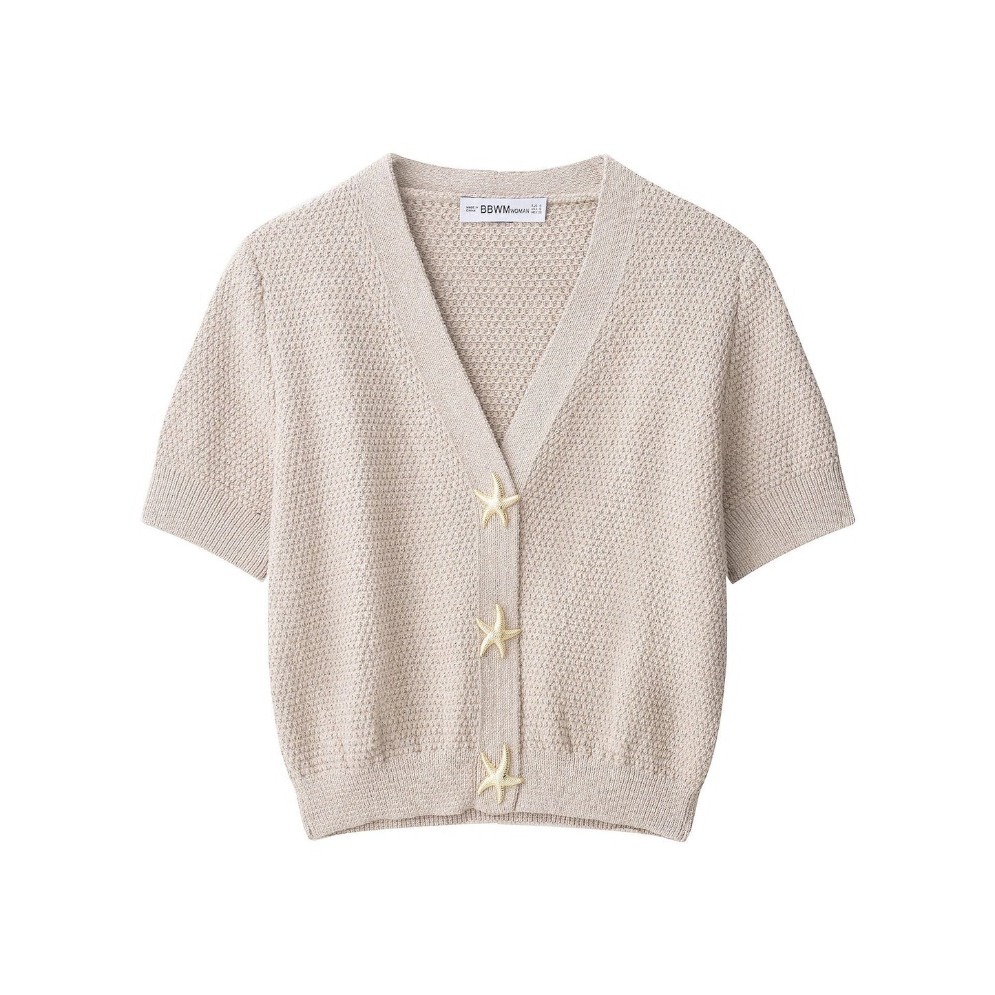 Trendy V-Neck Short Sleeve Knit Cardigan