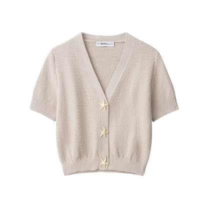 Trendy V-Neck Short Sleeve Knit Cardigan