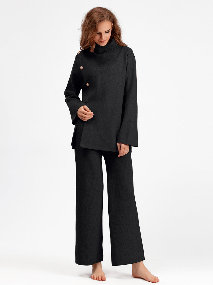 2+ Stand Collar Side Split Knit Sets