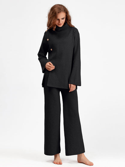 2+ Stand Collar Side Split Knit Sets