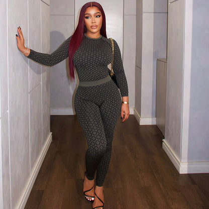 Trendy Casual Slim-Fit Long Sleeve Jumpsuit With Print