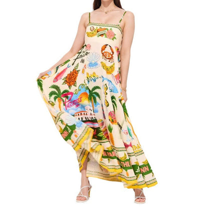 Floral Print Maxi Dress with High Waist for Casual Wear