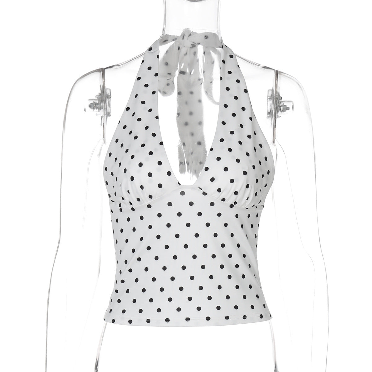 Trendy Polka Dot Backless Neck Tie Top