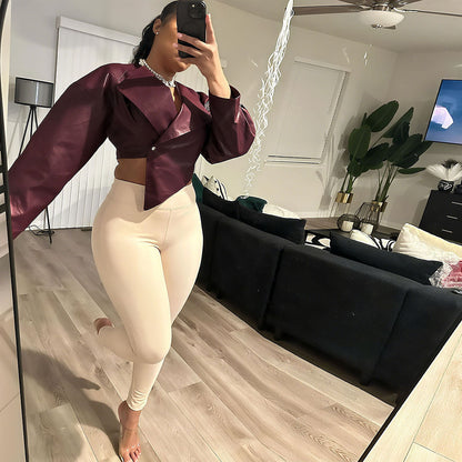 Trendy Casual Cropped Pu Leather Jacket For Women