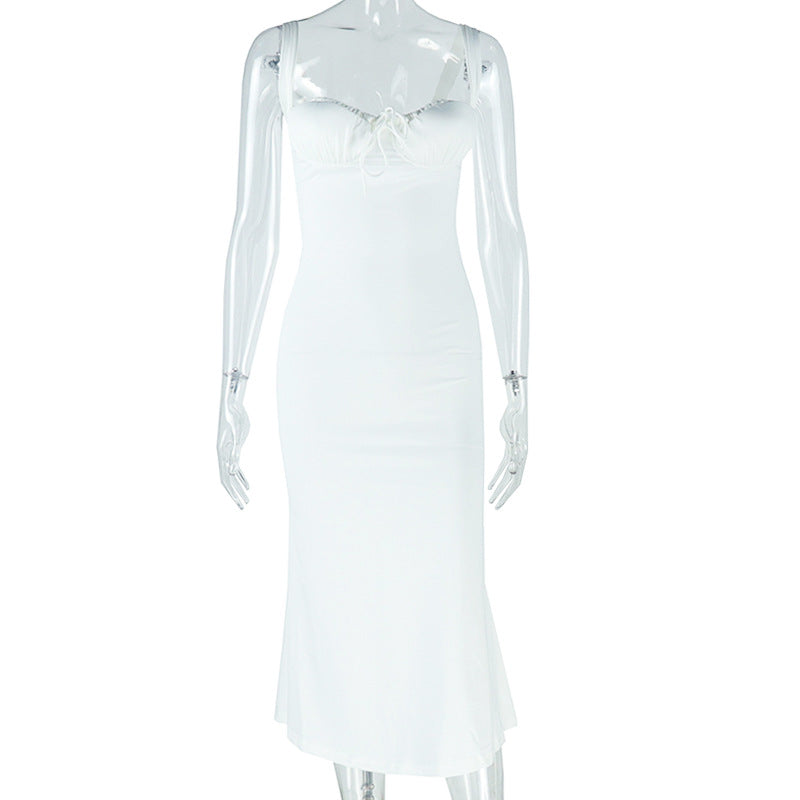 Elegant Solid Color Fish Tail Dress With Spaghetti Straps