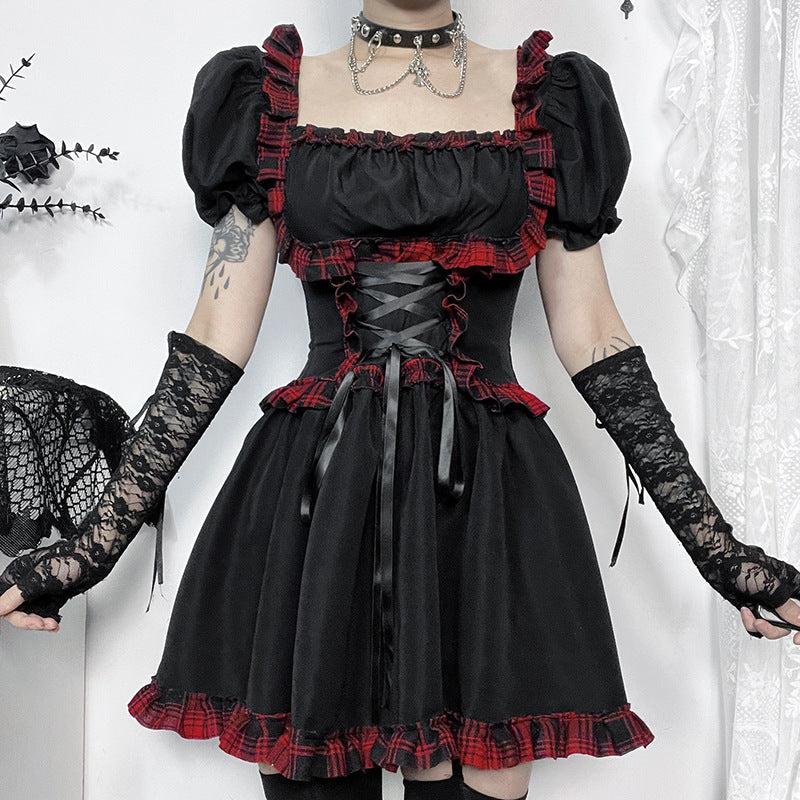 Punk Rock Checkered Mini Dress with Cutout Details