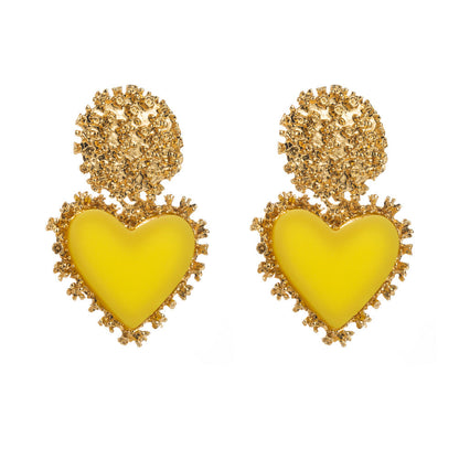 Vintage Heart Shaped Earrings Alloy Resin Pendant Jewelry