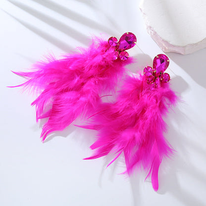 Feather Long Earrings with Rhinestones Stylish Geometry Design