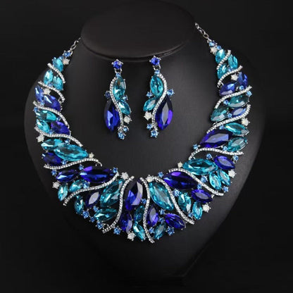 Exaggerated Crystal Earrings and Necklace Set for Weddings and Parties