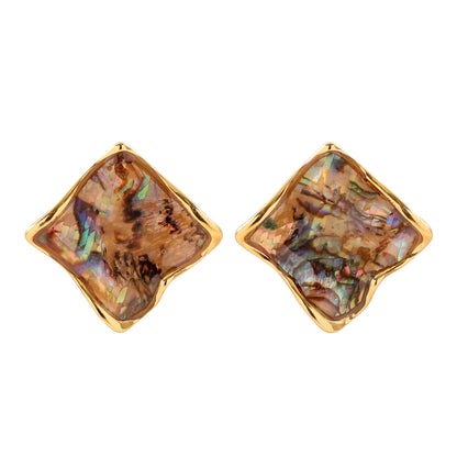 18K Gold-Plated Geometric Abalone Shell Earrings For Women