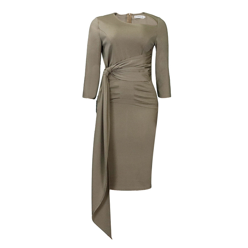Elegant Solid Color Bodycon Dress With Ruffles