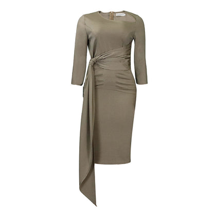 Elegant Solid Color Bodycon Dress With Ruffles