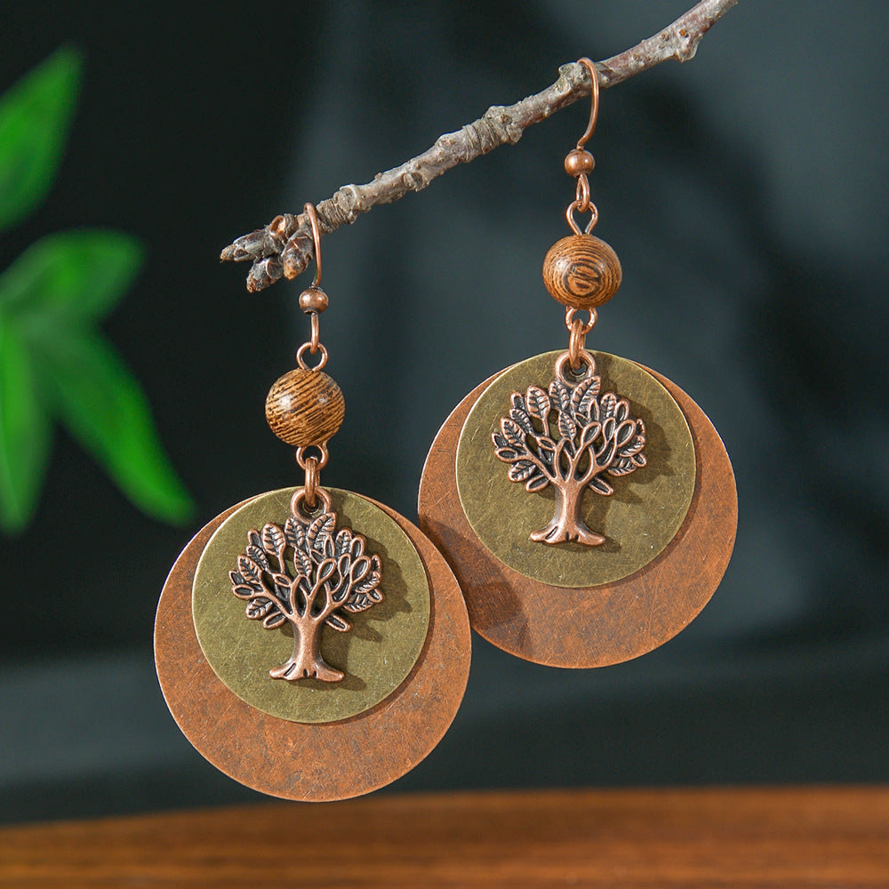 Trendy Bohemian Double Layer Round Disc Earrings