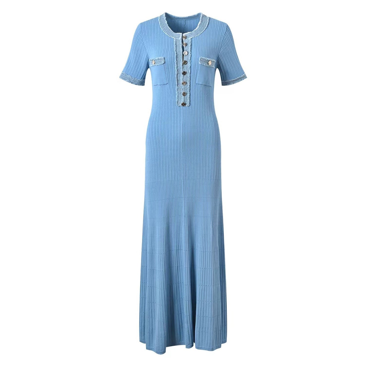 Elegant Short Sleeve Button Up Maxi Dress