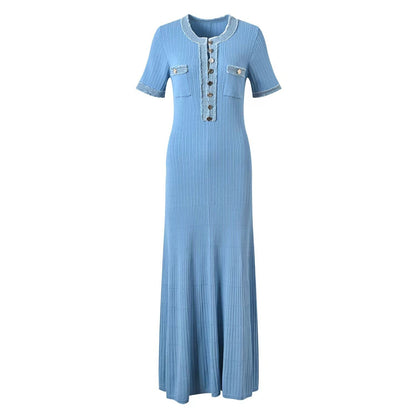 Elegant Short Sleeve Button Up Maxi Dress