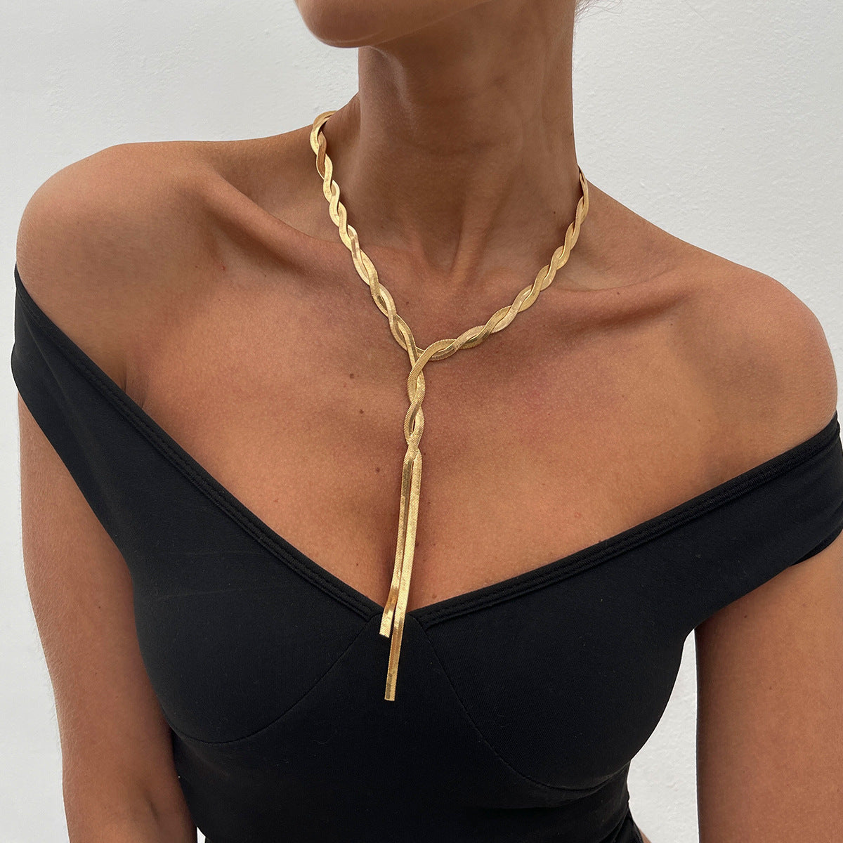 Woven Snake Bone Chain Necklace For Women, Hip Hop Style