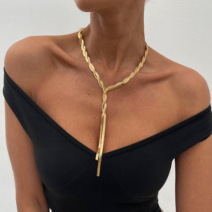 Woven Snake Bone Chain Necklace For Women, Hip Hop Style