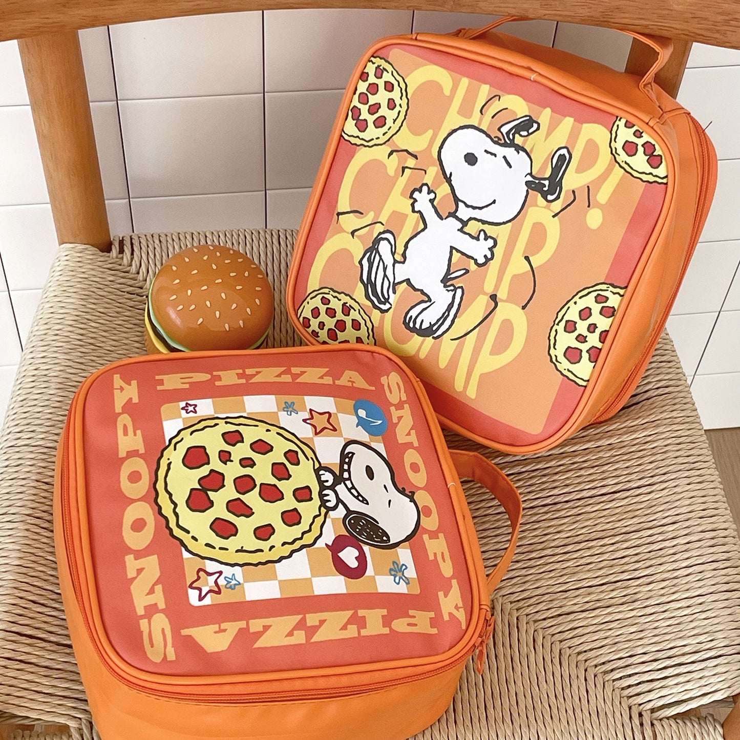 Orange Snoopy Makeup Bag Cute Dog Print PU Leather Tote