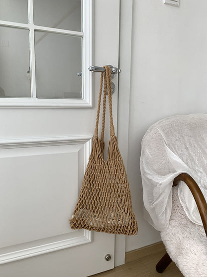 Large Capacity Handwoven Beach Bag Casual Cotton Tote