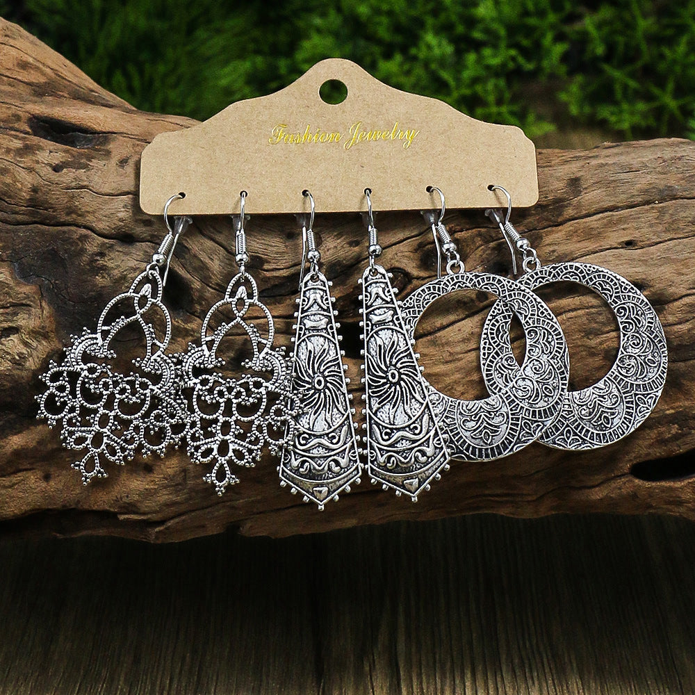 Vintage Geometric Alloy Earrings Set for Women
