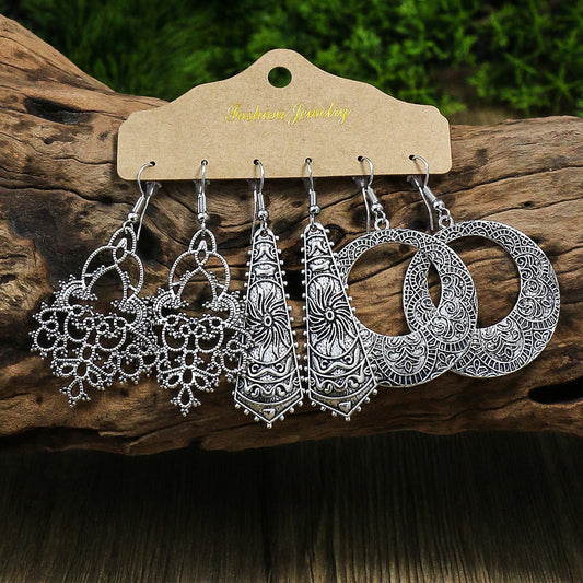 Vintage Geometric Alloy Earrings Set for Women