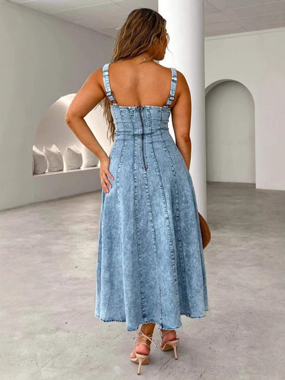 Trendy Denim Dress with Straps Classic Casual Look