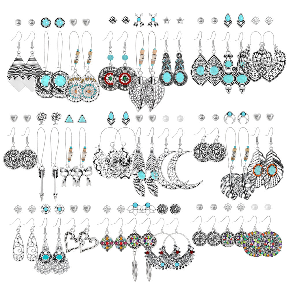 Trendy Bohemian Vintage Silver Earring Set