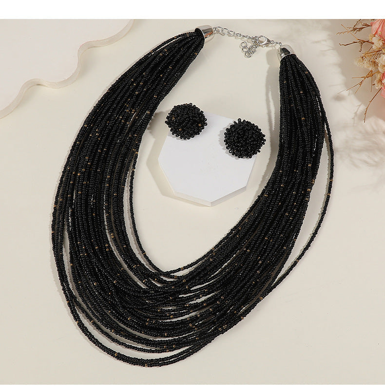 Bohemian Layered Bead Necklace and Earring Set Vintage Style Women's Jewelry