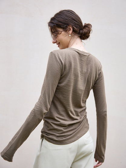 Asymmetrical High-End Linen Knit Top Elegant Casual Long Sleeve Shirt