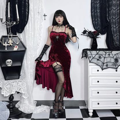Burgundy Lace Ruffle Maxi Dress for Elegant Occasions