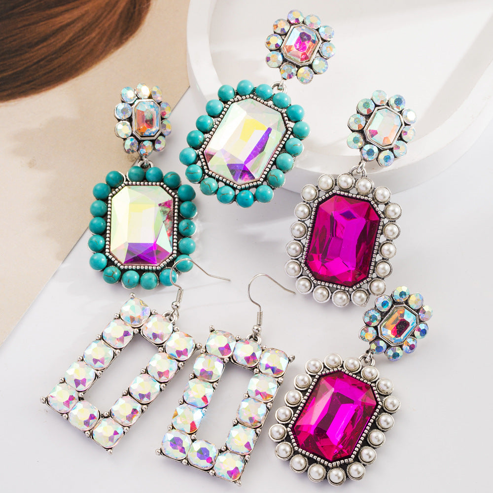 Bohemian Style Geometric Earrings With Pearls and Turquoise