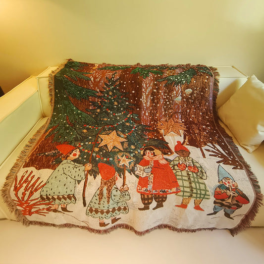 Christmas Jacquard Tassel Home Decor Throw Blanket