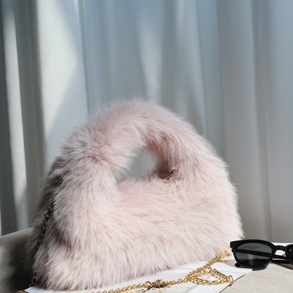 Solid Color Soft Fluffy Fur Tote Handbag