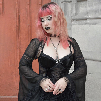 Dark Sexy Lace Bell Sleeve Cardigan Top for Women