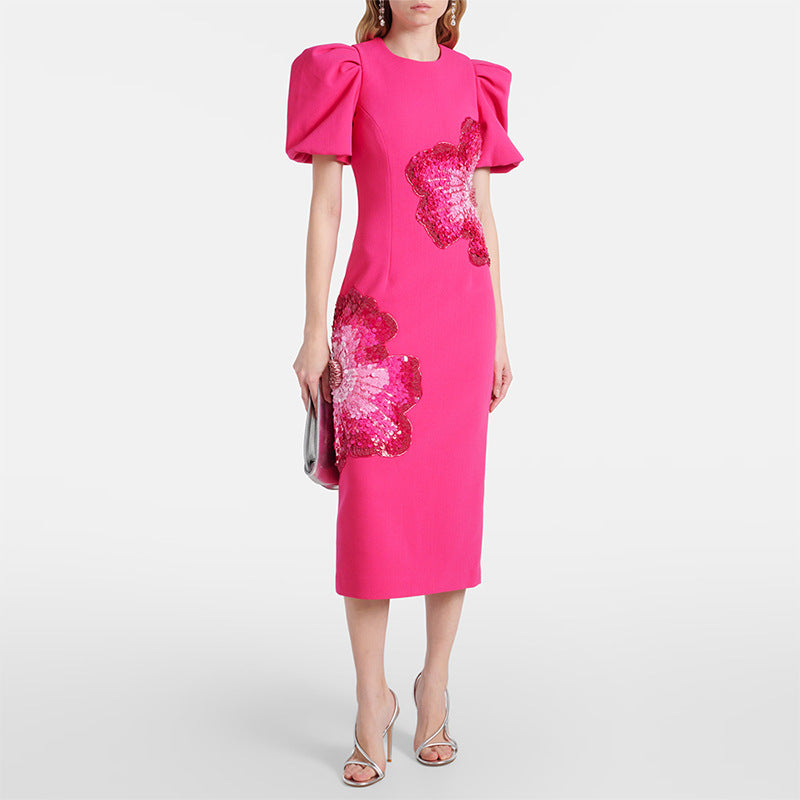 Sequin Embellished Short Sleeve Dress Cotton Casual Cocktail Dress