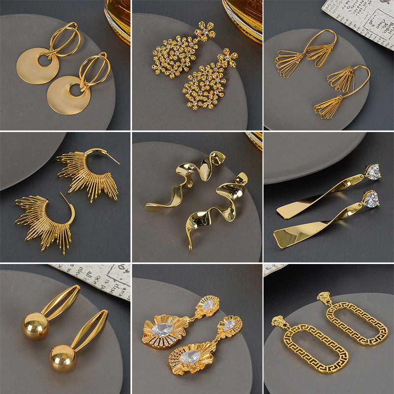 Geometric Gold Plated Earrings For Women Fashion Luxurious Style