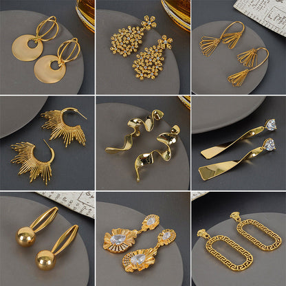 Geometric Gold Plated Earrings For Women Fashion Luxurious Style