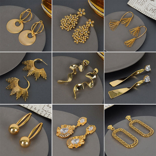 Geometric Gold Plated Earrings For Women Fashion Luxurious Style