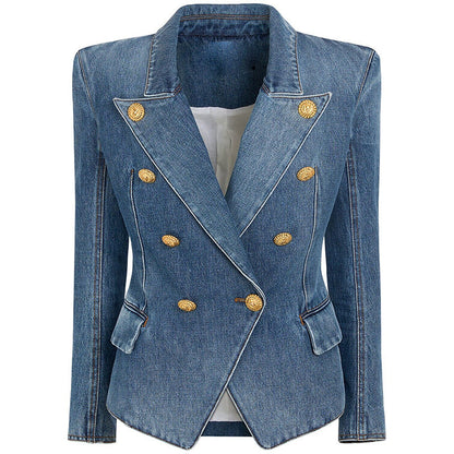 Slim Fit Double-Breasted Denim Blazer