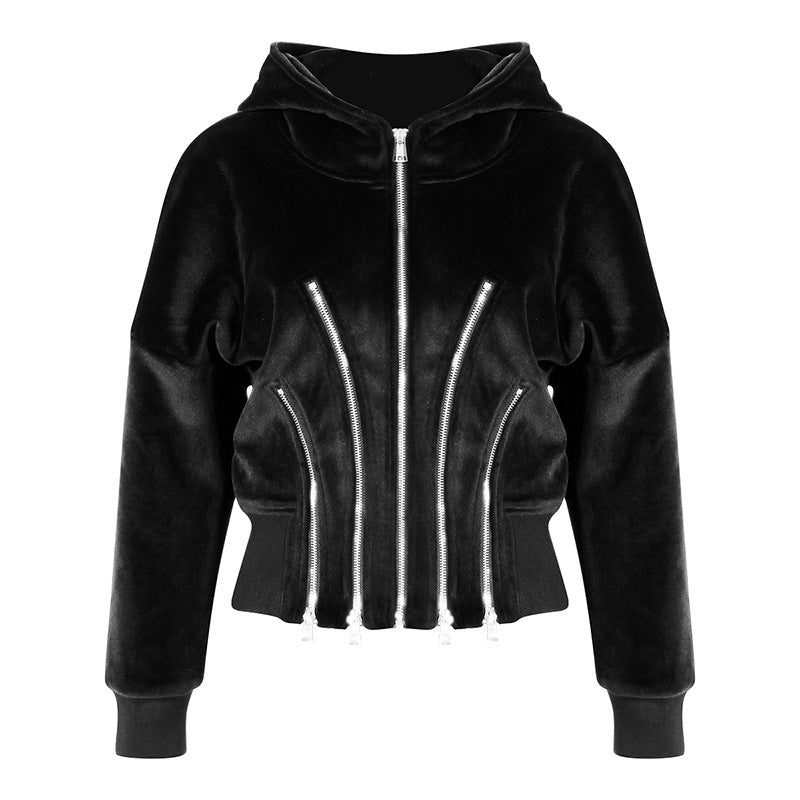 Hooded Velvet Sweatshirt For Women Casual Stylish Outerwear